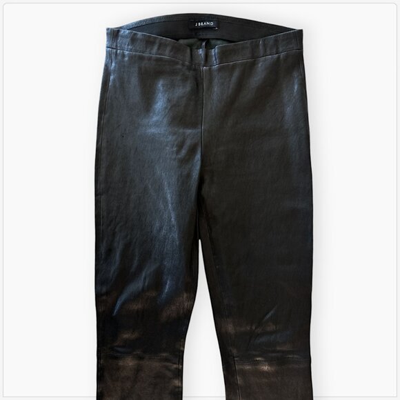 J Brand Edita L8007 Black Leather Lamb Pull On Stretch Pants Mid Rise Leggings M - Picture 6 of 8